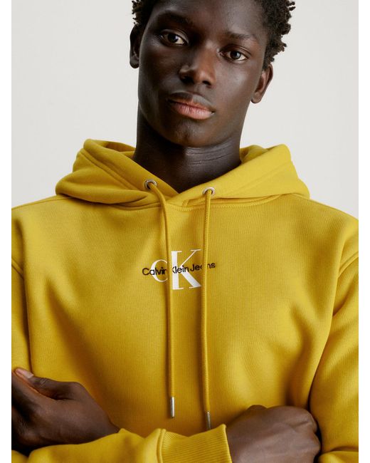 Calvin Klein Monogram Fleece Hoodie in Yellow for Men | Lyst UK