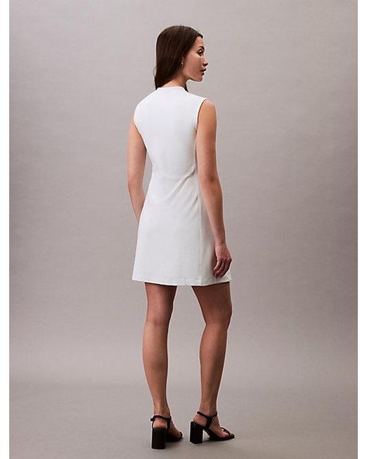 Calvin Klein White Jeans Viscose Blend Quarter Zip A Line Dress