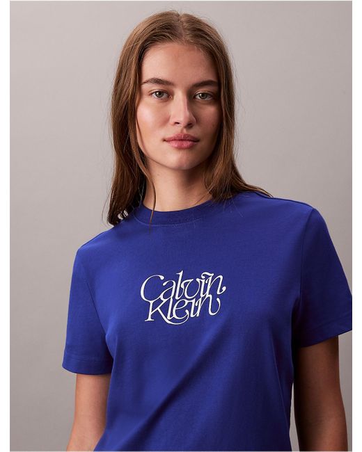 Calvin Klein Blue Calvin Klein Script Logo Graphic Slim T-Shirt
