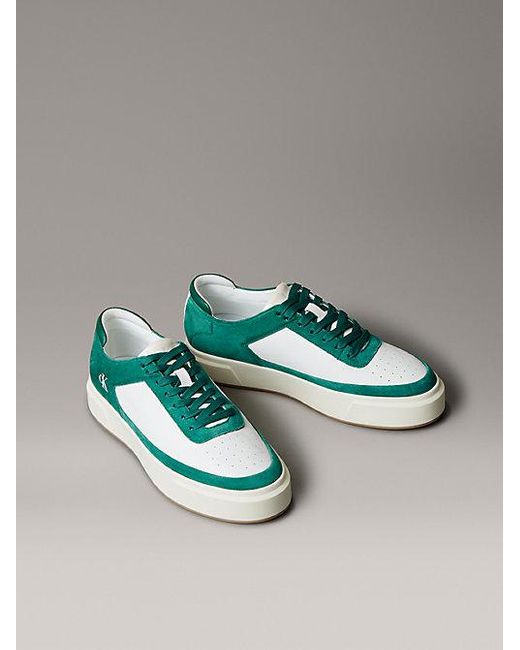 Calvin Klein Signature Sneakers Van Leer En Suède in het Green voor heren