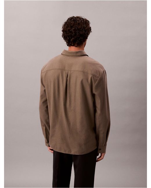 Calvin Klein Brown Melange Flannel Relaxed Button-Down Shirt for men