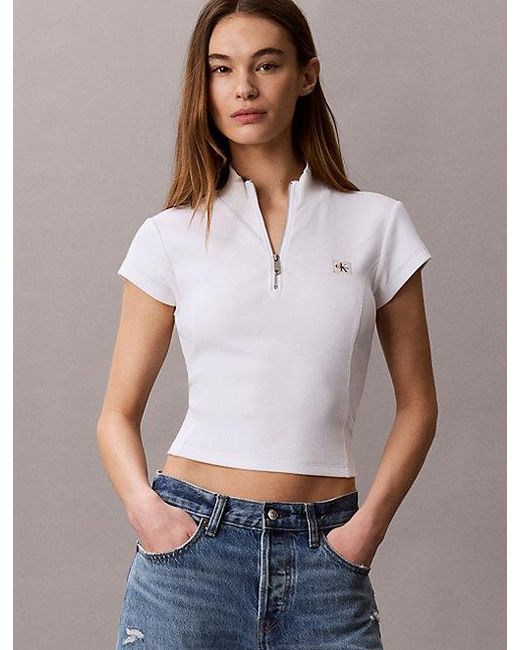 Calvin Klein Blue Jeans Monologo Patch Rib Zip Top