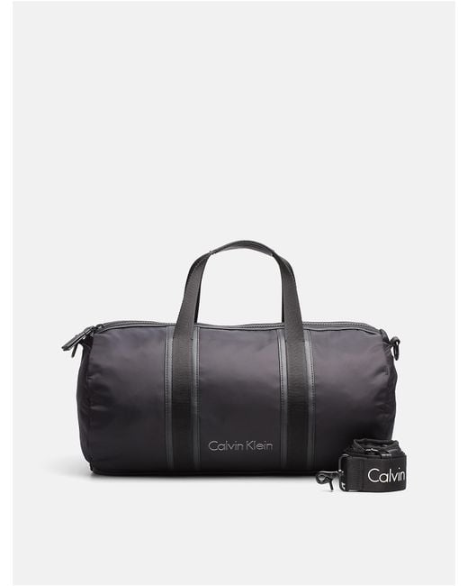 Calvin Klein Black Nylon Cylinder Weekender Duffle Bag for men