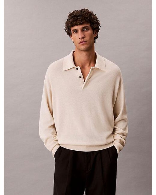 Calvin Klein Natural Cashmere Polo Jumper for men