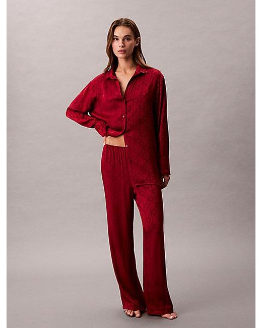 Calvin Klein Red Satin Sheen Print Pyjama Pants