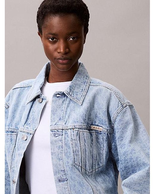 Calvin Klein Blue Jeans Monogram Logo Cropped Denim Jacket