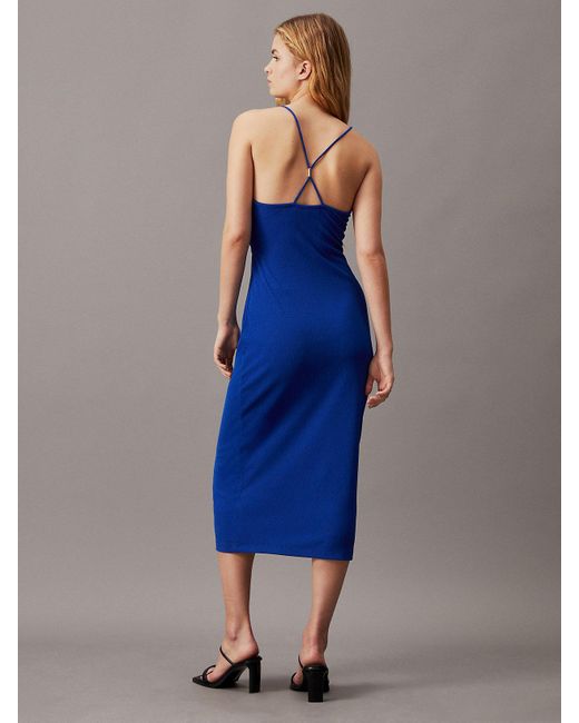 Calvin Klein Blue Tie Detail Cut Out Midi Dress
