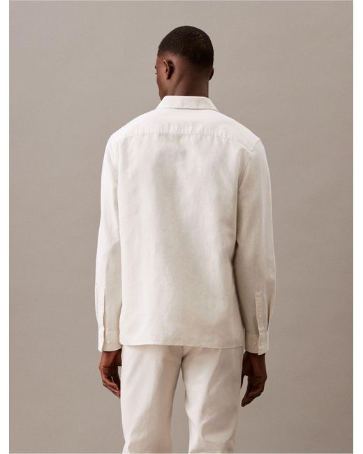 Calvin Klein Natural Solid Linen Blend Classic Button-down Shirt for men