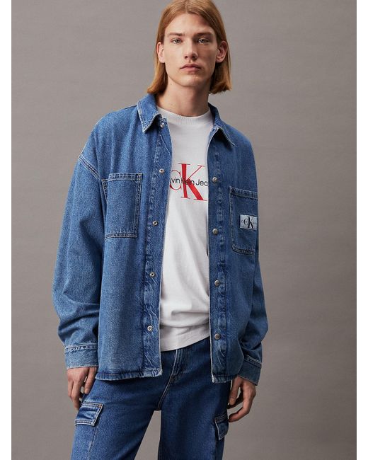 Calvin Klein Oversized Denim Shirt Jacket in Blue for Men | Lyst UK