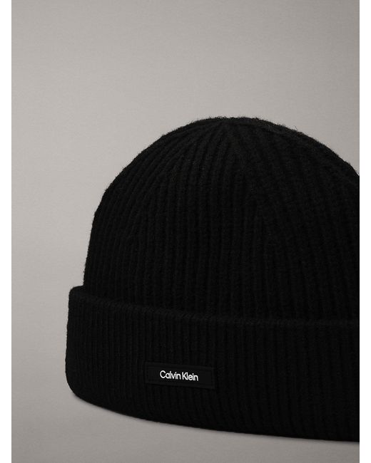 Calvin Klein Black Warm Wool Blend Beanie for men