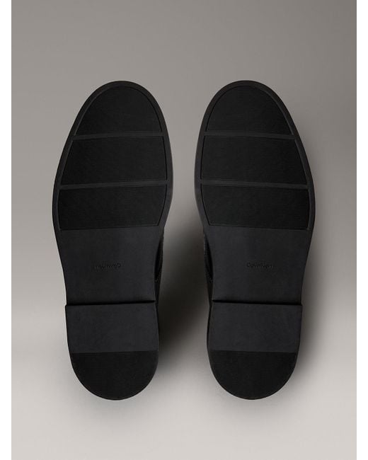 Calvin Klein Black Leather Stacked Heel Lace-Up Shoes