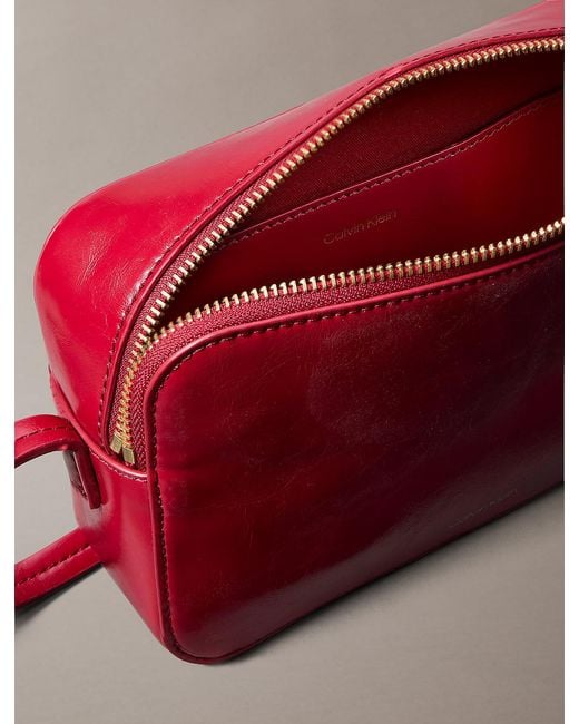 Calvin Klein Red Glossy Foil Logo Crossbody Camera Bag