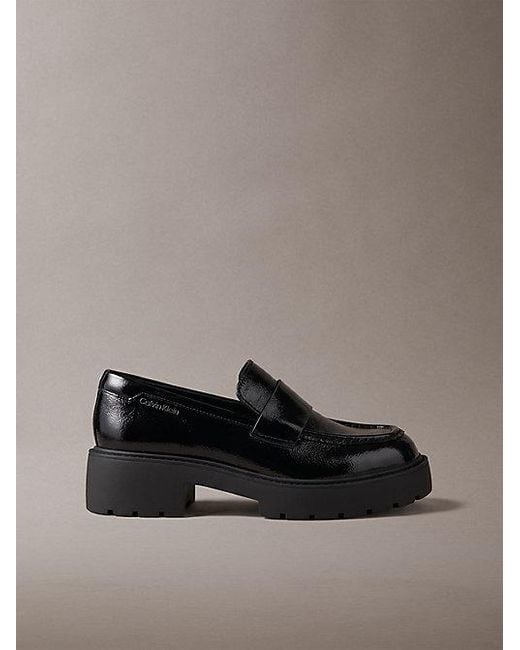 Calvin Klein Gray Ck Bold Shine Leather Chunky Loafers