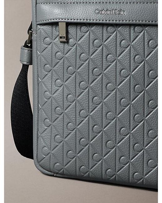 Calvin Klein Gray Embossed Emblem Logo Reporter Bag for men