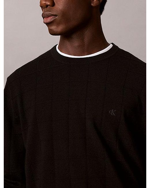 Calvin Klein Black Merino Wool Grid Jumper for men