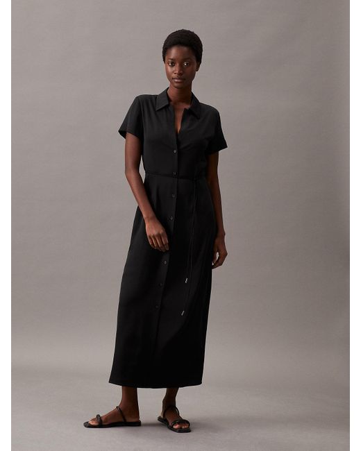 Calvin Klein Black Relaxed Crepe Midi Shirt Dress