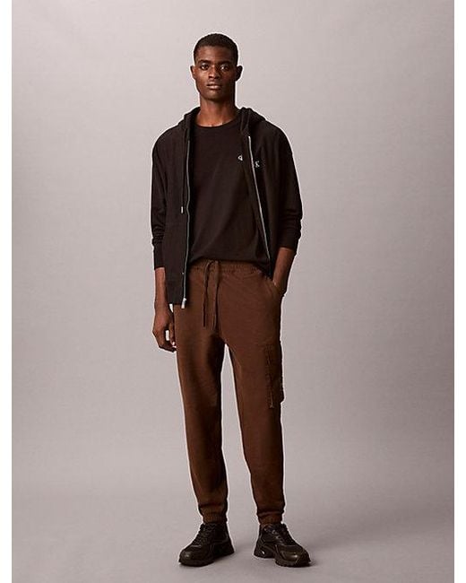 Calvin Klein Brown Jeans Cotton Terry Cargo Joggers for men