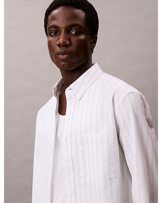 Calvin Klein White Jeans Stripe Oxford Classic Button Down Shirt for men