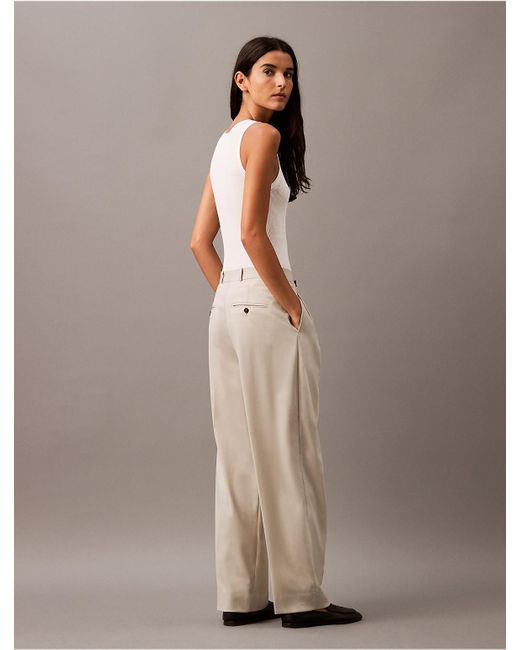 Calvin Klein Natural Pleated Wool Gabardine Blend Trouser