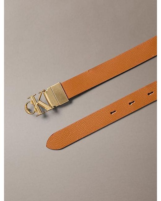 Calvin Klein Brown Reversible Pebbled Leather Logo Belt