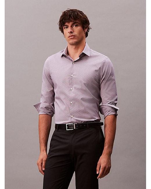 Calvin Klein Purple Slim Cotton Stretch Textured Shirt for men