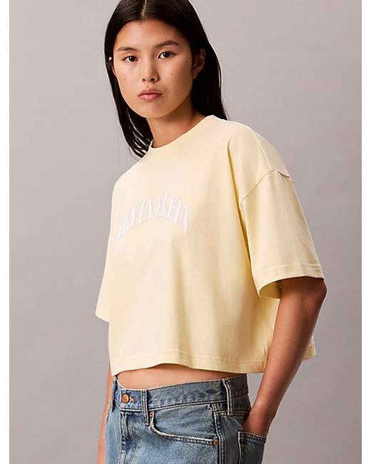 Calvin Klein Blue Jeans Cropped Varsity Logo T-Shirt