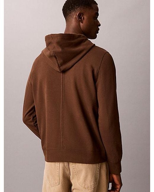 Calvin Klein Brown Jeans Cotton Terry Badge Hoodie for men