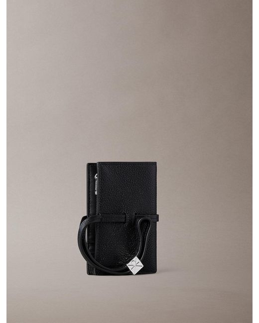 Calvin Klein Black Pebbled Leather Rfid Wrist Strap Wallet