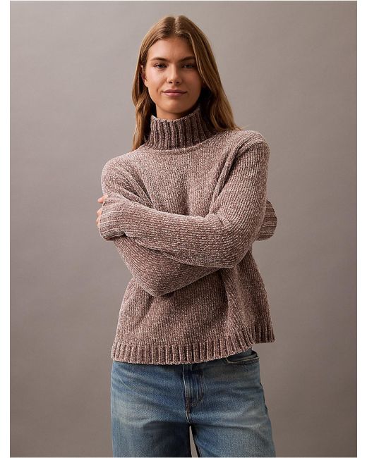 Calvin Klein Brown Calvin Klein Chenille Relaxed Turtleneck Sweater