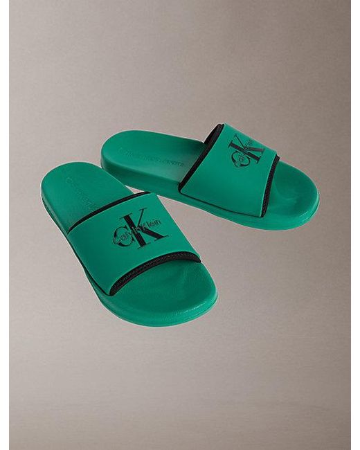 Calvin Klein Green Norwich Contoured Logo Sliders for men