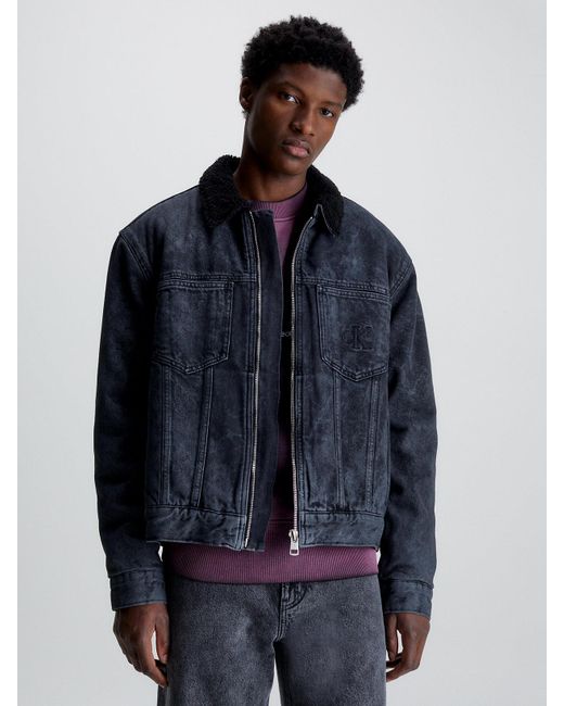 Calvin Klein Blue Zip Up Sherpa Denim Jacket for men