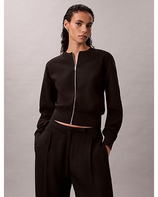 Calvin Klein Black Stretch Crepe Zip Cardigan