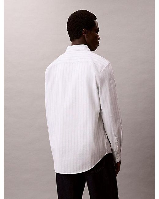 Calvin Klein White Jeans Stripe Oxford Classic Button Down Shirt for men