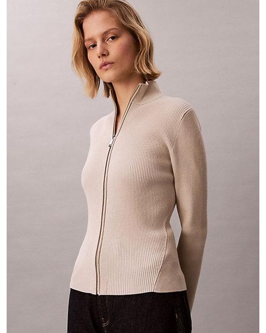 Calvin Klein Pink Jeans Sculpted Knit Zip Up Cardigan