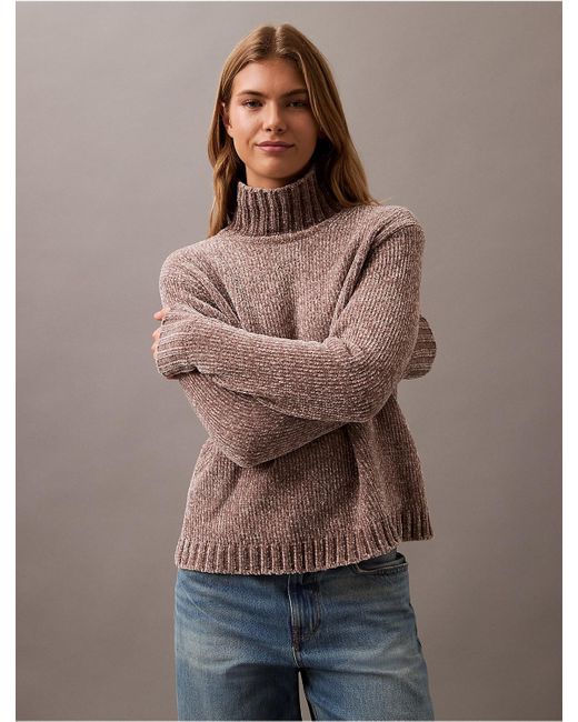 Calvin Klein Brown Chenille Relaxed Turtleneck Sweater