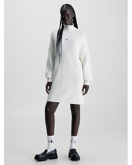Calvin Klein Sweaterjurk Van Katoen Met Relaxed Fit in het White
