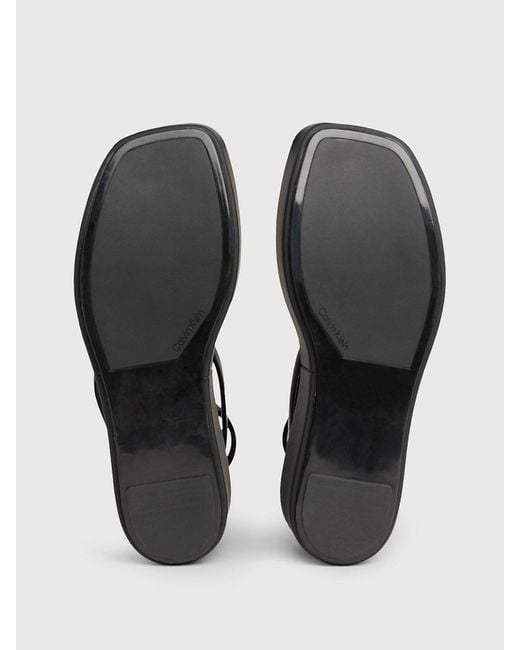 Calvin Klein Black Leather Platform Wedge Sandals