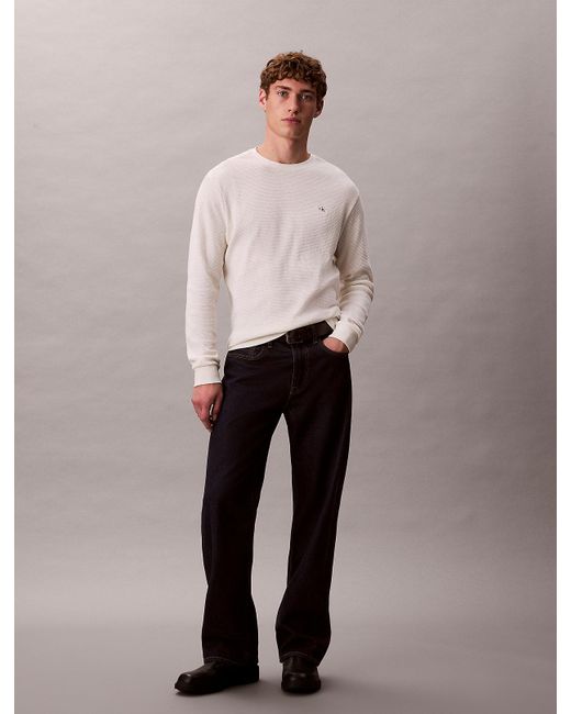 Calvin Klein White Long Sleeve Waffle T-Shirt for men