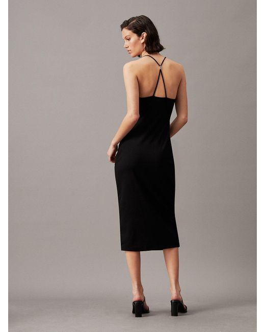 Calvin Klein Black Tie Detail Cut Out Midi Dress