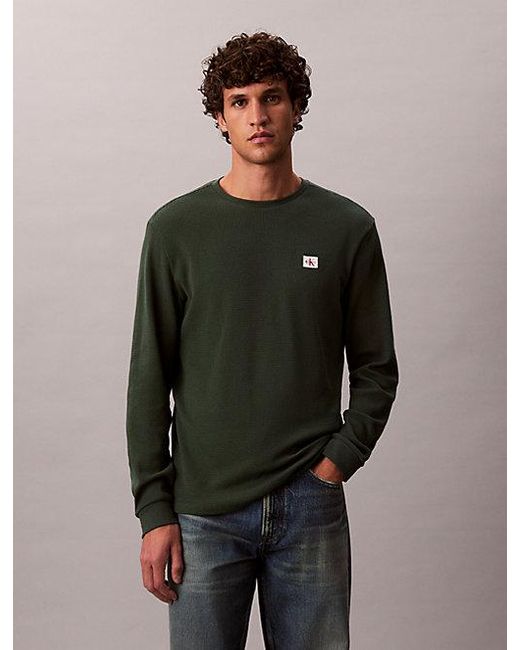 Calvin Klein Wafel-T-Shirt Met Lange Mouwen in het Multicolor voor heren