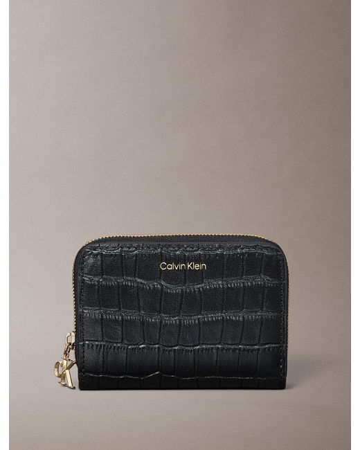 Calvin Klein Gray Leather Croc-Effect Rfid Zip-Around Wallet