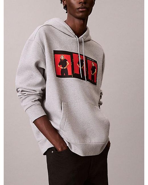 Calvin Klein White Kate Moss Fleece Graphic Relaxed Hoodie for men