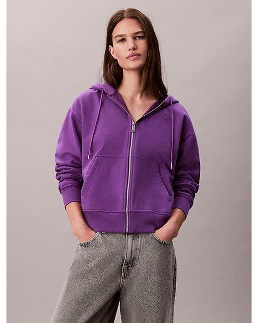 Calvin Klein Purple Jeans Cotton Terry Zip Up Hoodie