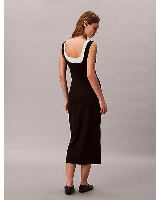 Calvin Klein Black Jeans Contrast Layer Midi Dress