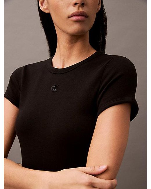 Calvin Klein Black T-Shirt-Kleid Aus Weicher Stretch-Baumwolle