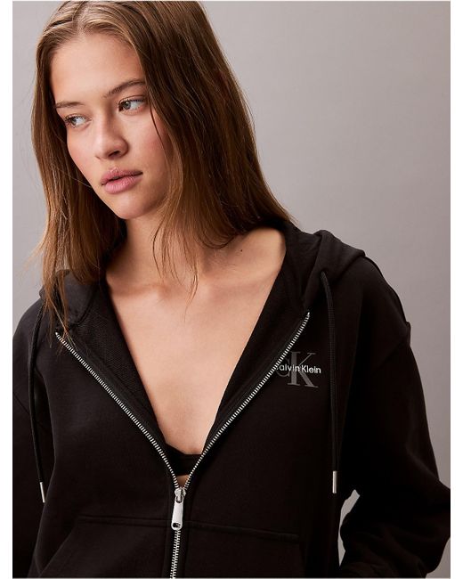 Calvin Klein Black Monogram Zip Up Hoodie