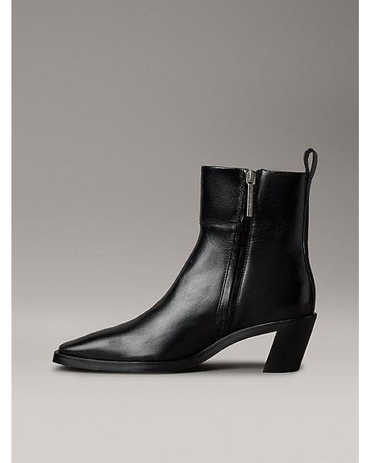 Calvin Klein Black Jeans Leather Ankle Zip Cowboy Boots