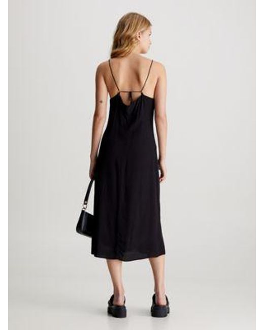 Calvin Klein Chiffon Midi-jurk Met Knopen in het Black