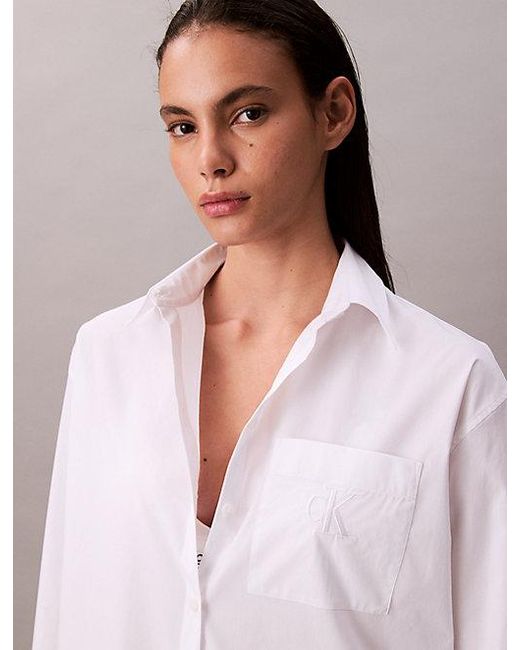 Calvin Klein White Jeans Poplin Relaxed Button Up Shirt