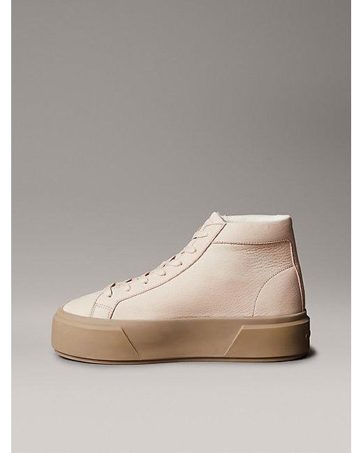 Calvin Klein Natural Leather Warm High-Top Platform Trainers